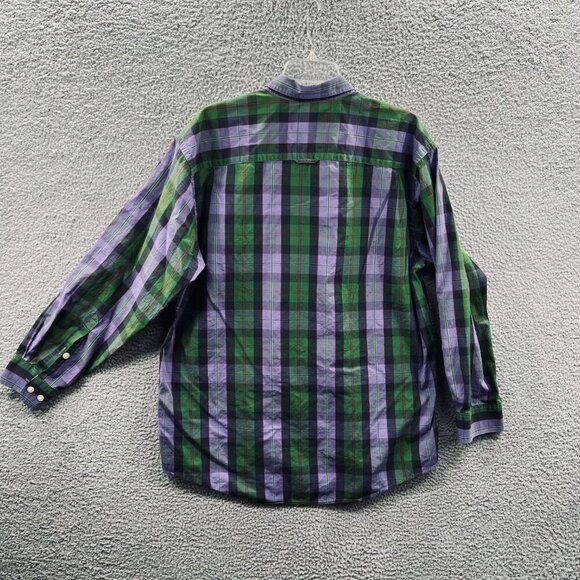 Orvis Mens Shirt Large Green Purple Plaid 100% Cotton Button Front Shirt Pockets - Picture 2 of 8